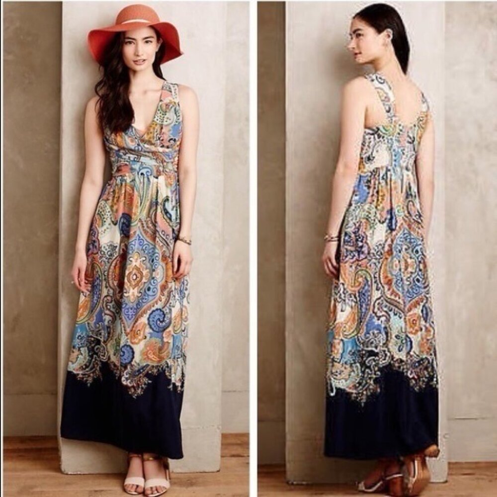 ANTHROPOLOGIE MAEVE VIZCAYA MAXI DRESS‎ Paisley Chiffon Multicolor Size 0P